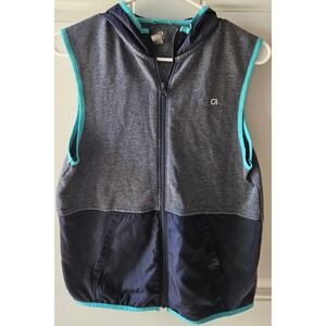 GapFit Kids XL Sleeveless Hoodie Vest Gray Blue Full Zip Hooded Athletic...
